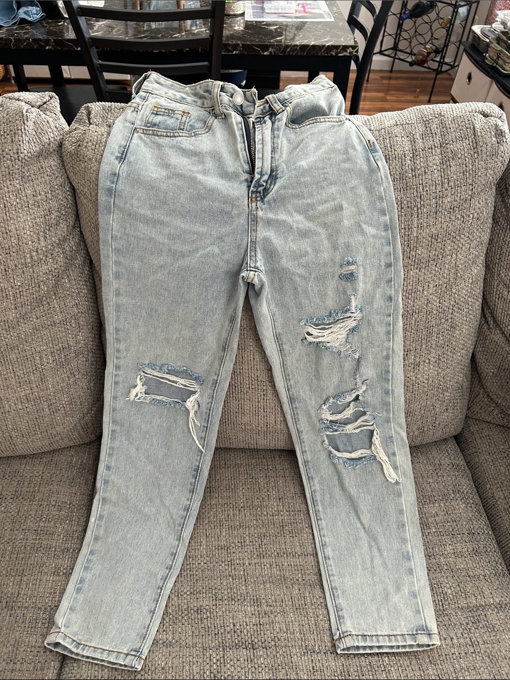 SHEIN Light Blue Distressed Boyfriend Jeans